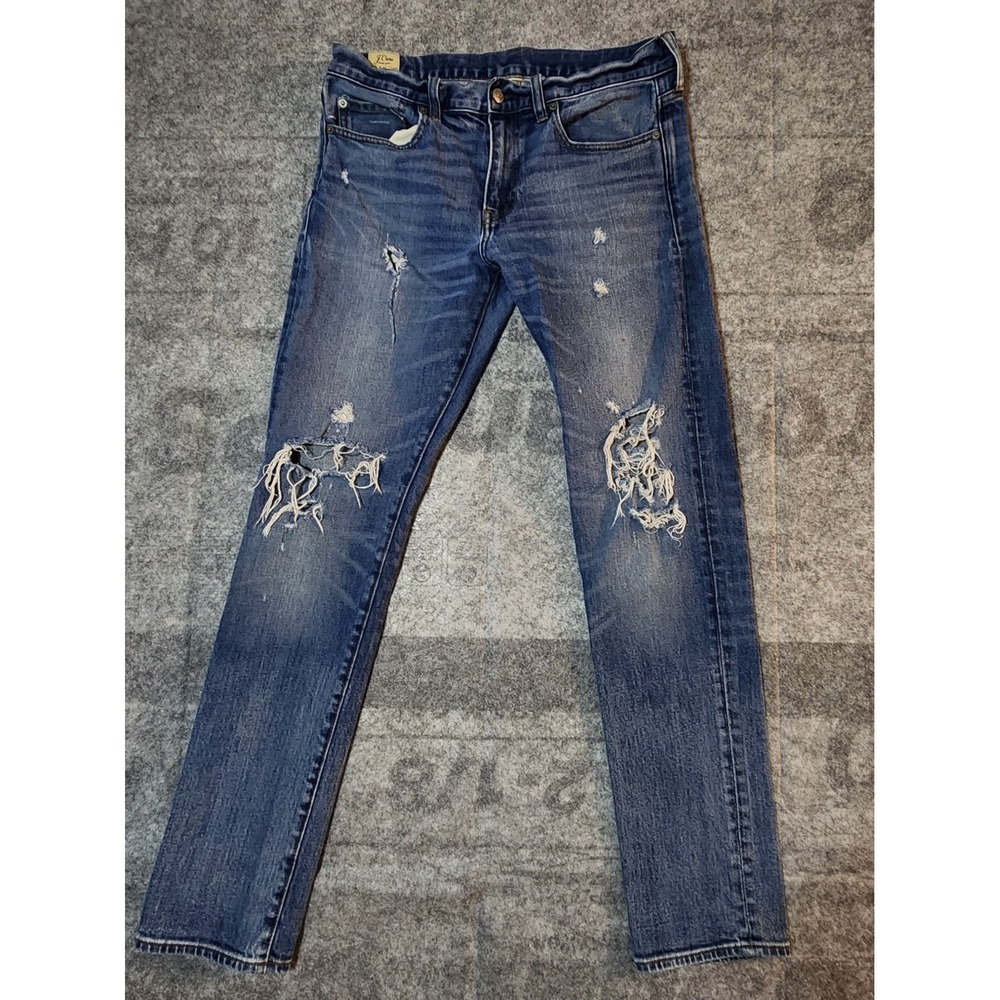 J . Crew Jeans Mens 31x32‎ blue 484 Distressed Regular Skinny Stretch